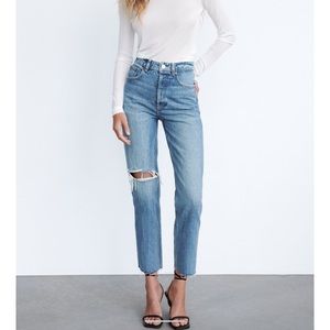 New Zara Ripped Straight Jean in Blue